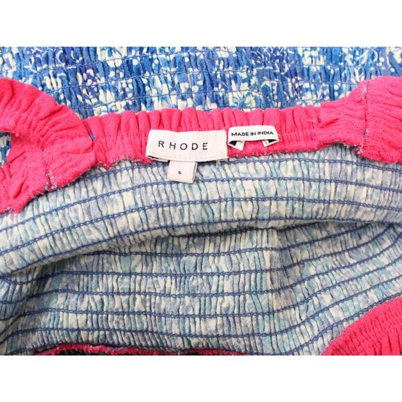 Rhode Resort Blue Jasmine Heart Hawaiian Smocked Mini Stretch Dress Small - Picture 6 of 6